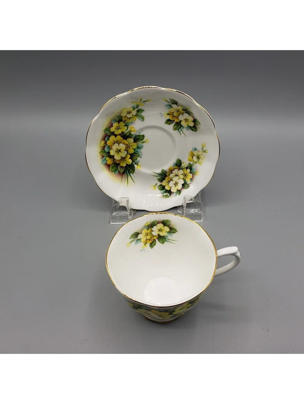 Vintage Royal Albert Teacup & Saucer Yellow Primroses Fine Bone China England